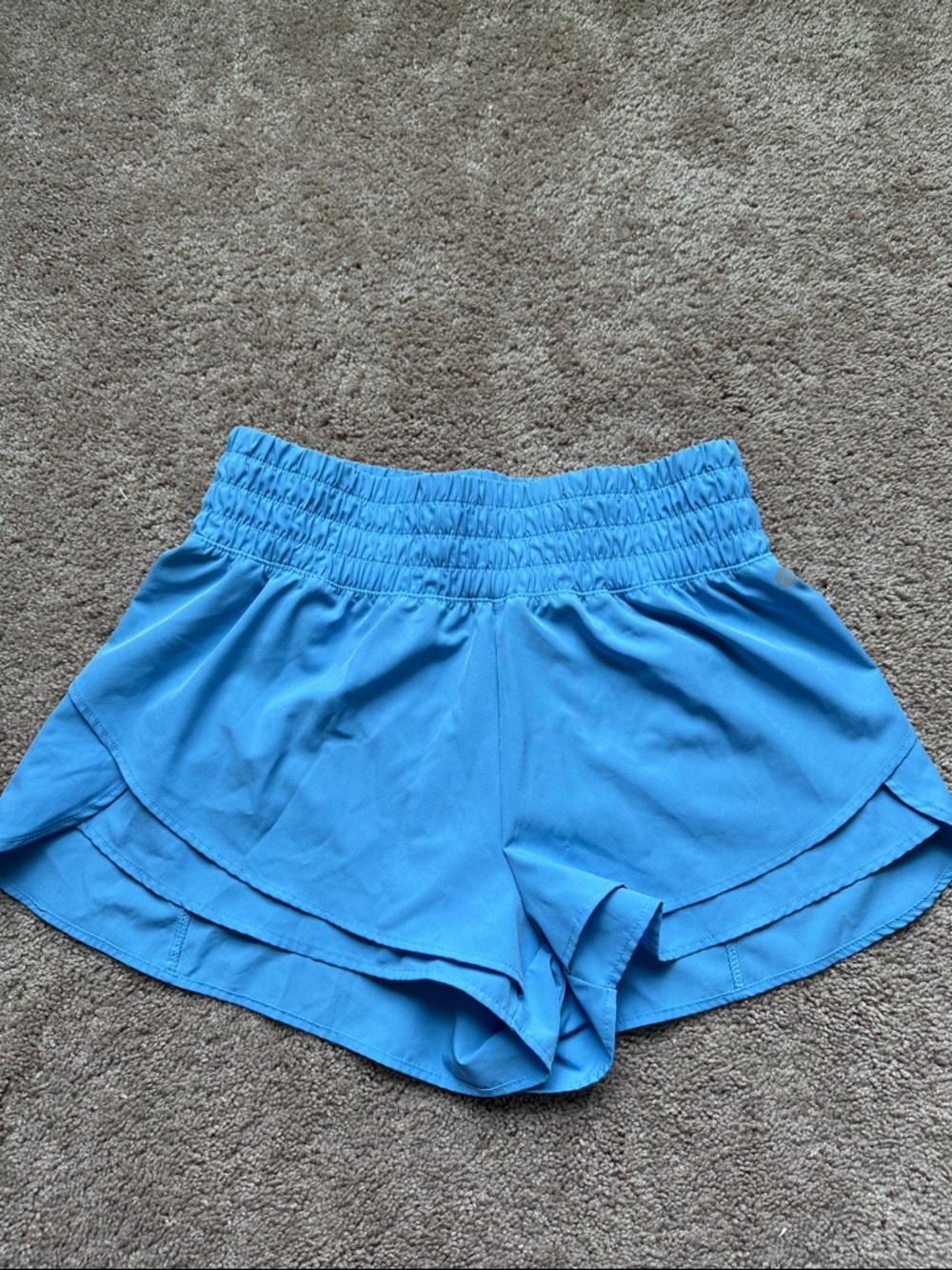 Apana Sky Blue Layered Athletic Shorts with Smocked Waist